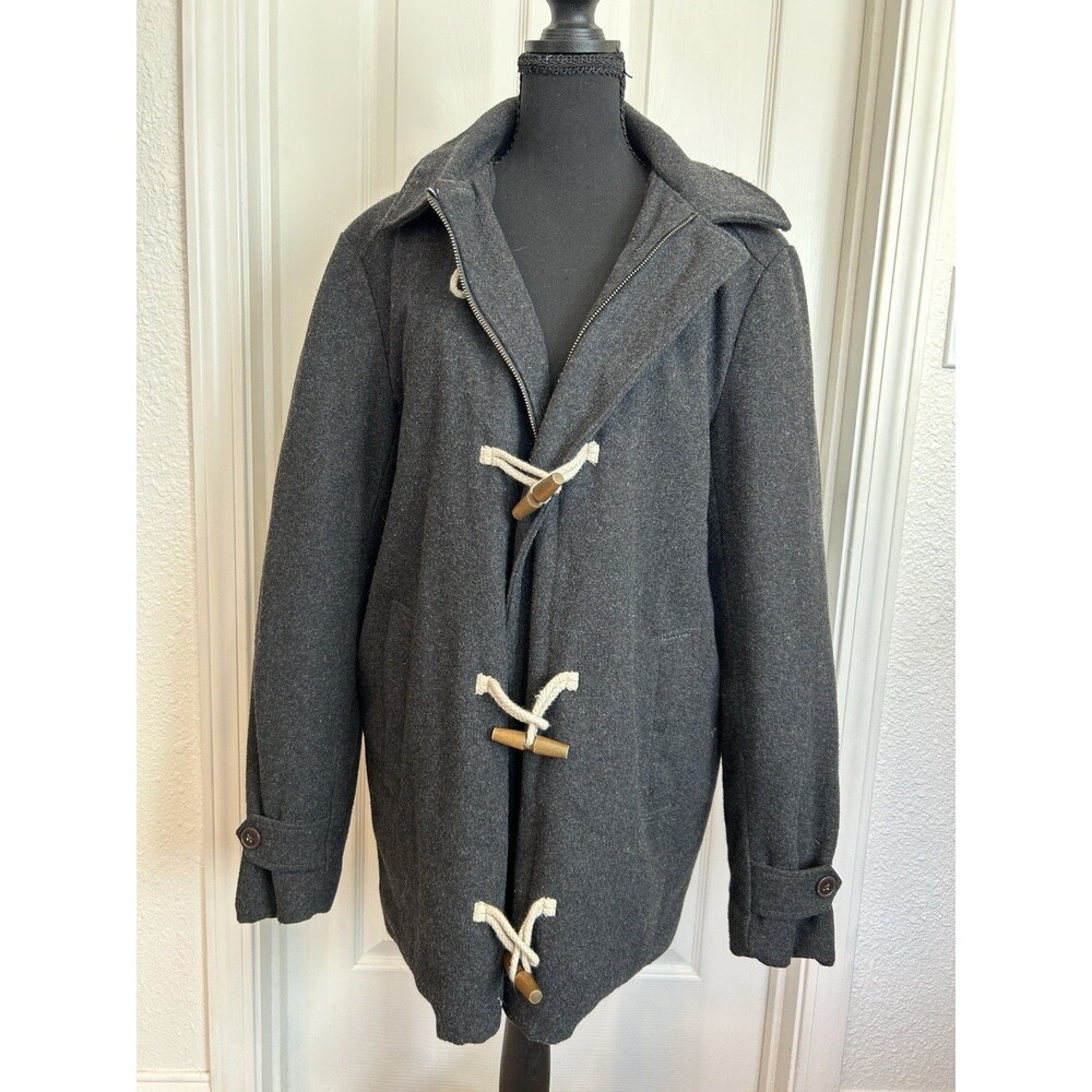 Gap Men’s Gray Hooded Duffle Coat Toggle/Button Closure Wool Blend Size M